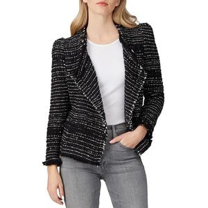 IRO Diana Tweed Blazer Jacket - Black White Fringe Chic Winter Blazer Size 4 36